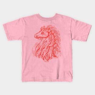 Side Profile of a Horse Head with Curly Hair Hand Drawn Illustration Kids T-Shirt